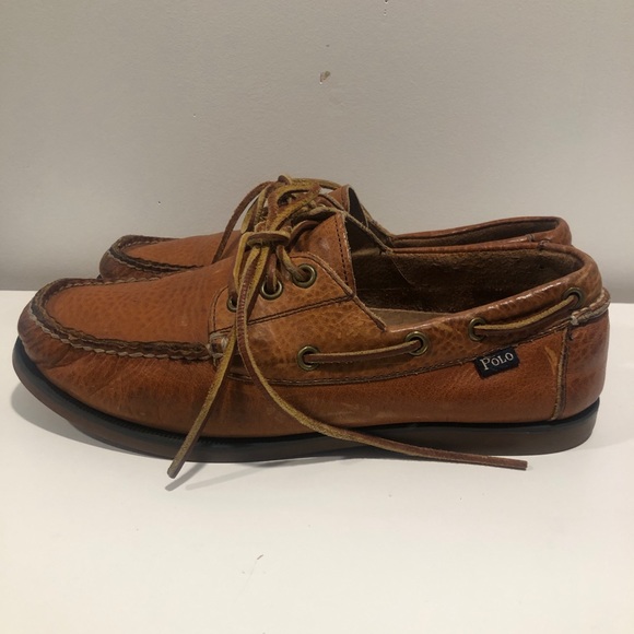RALPH LAUREN POLO Bienne Boat Shoes Mens Sz 8 D Brown Leather Lace Up Loafers - Picture 4 of 5